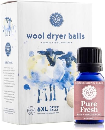 Dryer Balls | Organic Wool, 6 XL Balls, Includes 10 ml Essential Oil