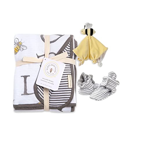 Baby Gift Set | 100% Organic Cotton, Reversible Blanket, Adjustable Booties, Plush Toy