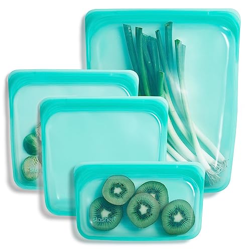 Stasher Platinum Silicone Food Grade Reusable Storage Bag, Aqua (Bundle 4-Pack Small) | Reduce Single-Use Plastic | Cook, Store, Sous Vide, or Freeze | Leakproof, Dishwasher-Safe, Eco-friendly