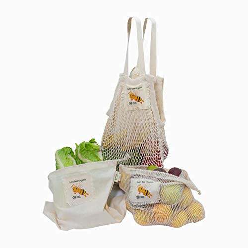 Produce Bag Set | Organic Cotton, Reusable, Includes Tare Weight Tag, 4 Pack