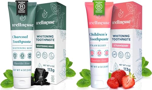 Oral Care Bundle | Activated Charcoal & Strawberry Toothpaste, Fluoride-Free, Vegan-Friendly