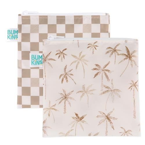 Reusable Snack Bags | Waterproof Fabric, Large 2-Pack, Palm Trees Design