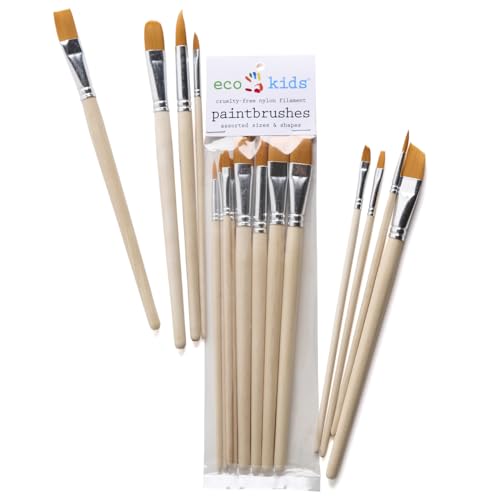 Eco-Kids Nylon Filament Paint Brush Set (8-Pack) – Small & Large Flat, Angled, Round Brush Assortment For Water Based Paints – Durable & Flexible - Cruelty-Free & Easy To Clean - Kids, Teens, & Adults