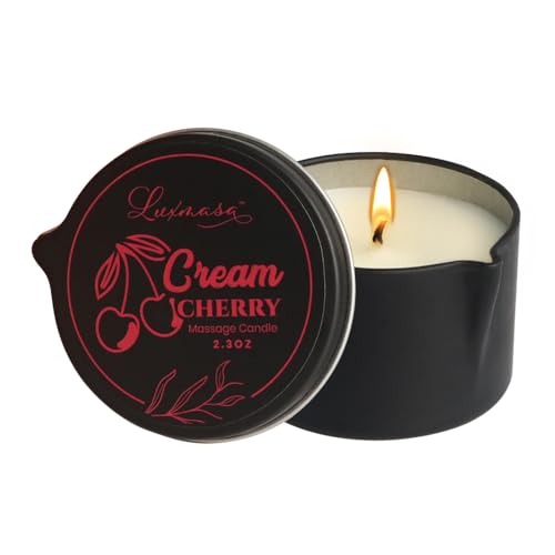 Massage Oil Candle | All Natural Soy Wax, Cream Cherry Scent - 2.35 oz.