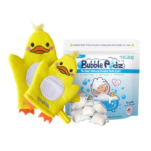 Bath & Body Set | Bubble Bath Pods 10ct, Bath Wash Gloves for Parent & Child