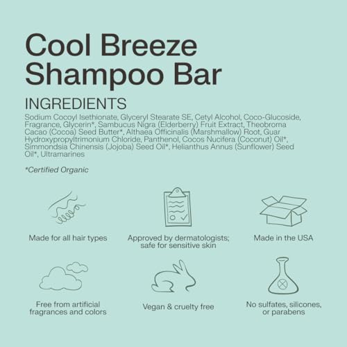 The Earthling Co. Shampoo Bar - Promote Hair Growth, Strengthen & Volumize All Hair Types - Paraben & Sulfate Free formula with Natural, Vegan Ingredients for Dry Hair (Cool Breeze, 3 oz)