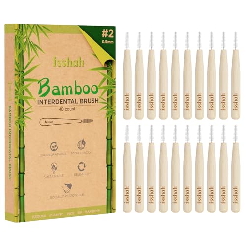 Interdental Brushes | Biodegradable Bamboo Handle, 40 Count, Size 2 (0.5mm)