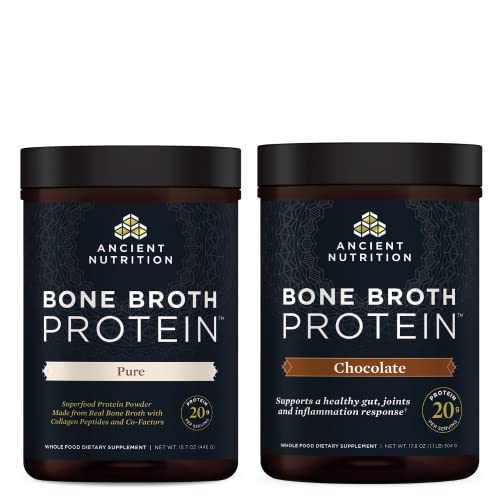 Bone Broth Protein Powder | Pure, Chocolate, 20 Servings Each