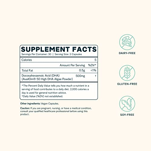 Omega 3 Supplement | 500mg DHA, 60 Capsules, Vegan, Sustainable Algae