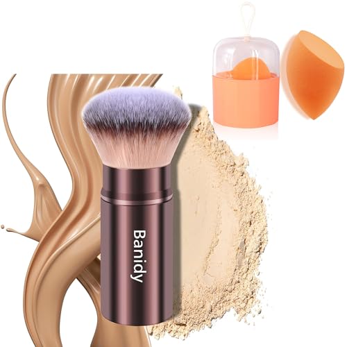 Makeup Brush Set | Retractable Face Brushes - Blender Sponge with Holder