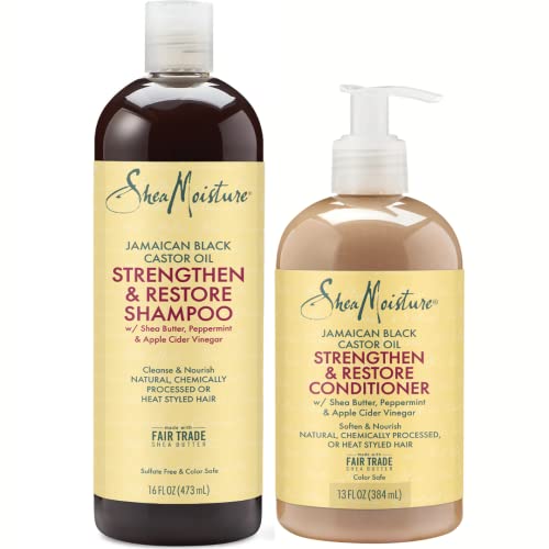 Shea Moisture Jamaican Black Castor Oil Clarifying Shampoo & Conditioner - Strengthen & Restore Sulfate-Free Shampoo & Conditioner Set with Shea Butter, ACV, and Peppermint Oil for Hair (2 Piece Set)