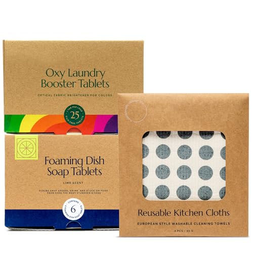 Laundry Booster Bundle | Oxy Formula, Foaming Dish Soap, Reusable Cloths