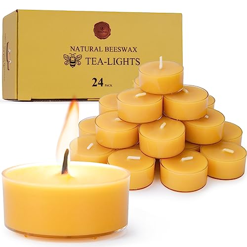 Tealight Candles | Natural Yellow Beeswax, 24 Pack, Organic, Smokeless