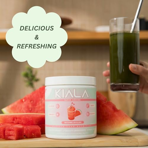 Kiala Nutrition Super Greens - Organic Greens Powder to Reduce Bloat, Support Gut Health, Boost Immunity, Healthy Digestion for Women - Antioxidant Support - Spirulina - Chlorella - Watermelon Slush