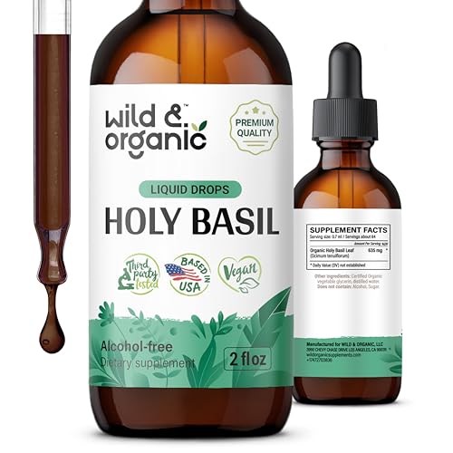 Herbal Supplement | Organic Holy Basil, Vegan, Alcohol Free - 2 fl oz