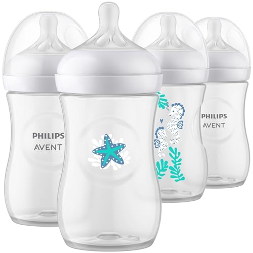 Baby Bottle | 9oz, 4 Pack, Natural Response Nipple, Sea Design