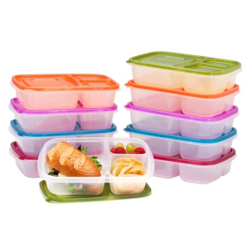 Food Storage Container | Stackable, 3-Compartment, BPA Free, Set of 10