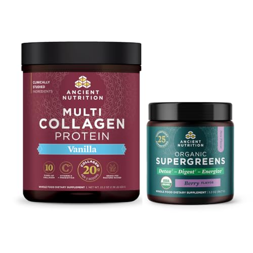 Multi Collagen Protein Powder | Vanilla Flavor, 60 Servings, Plus Organic Supergreens