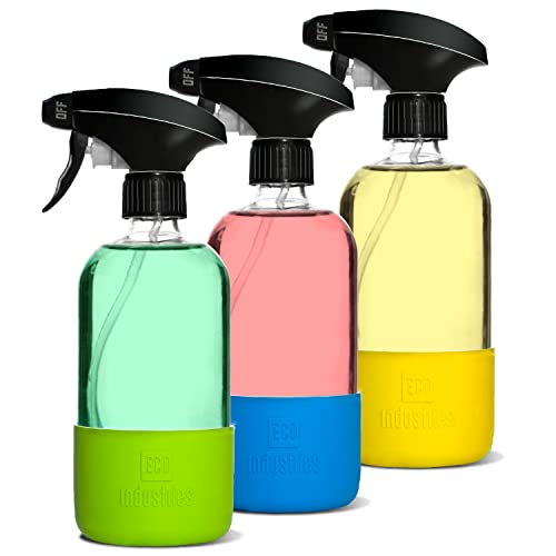 Glass Spray Bottle | 16oz, Refillable, Premium Trigger Head, Silicone Sleeve Protection