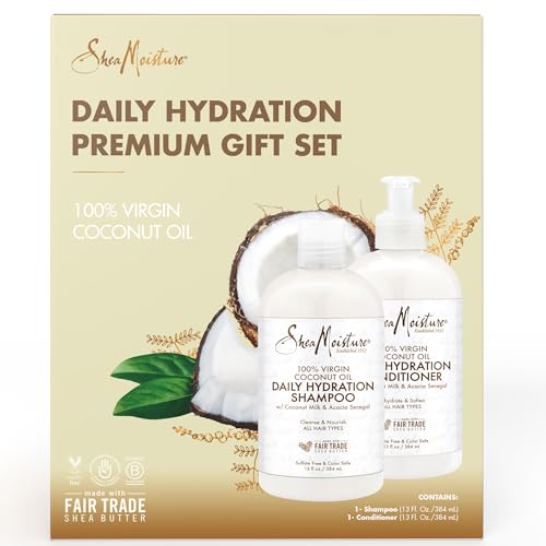 SheaMoisture 100% Virgin Coconut Oil Daily Hydration Shampoo & Conditioner | 13 fl. oz. Each with box