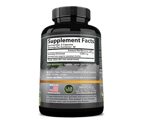 Activated Charcoal Capsules | 1,200 mg, 100 Vegan Capsules, Promotes Detoxification