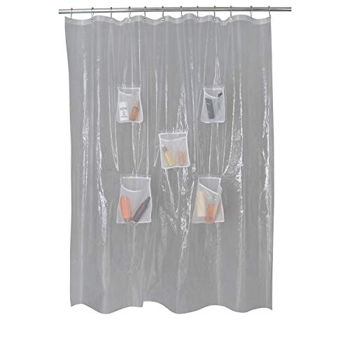 Shower Curtain | 70" x 72", Heavyweight PEVA, 5 Mesh Pockets, Clear