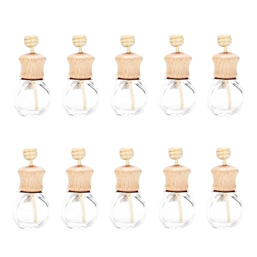 Car Air Freshener | 10 Pack, Refillable Glass Diffuser with Wooden Caps