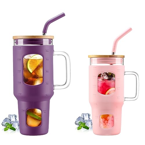 Glass Tumbler Set | 40 oz & 24 oz, Includes Straw and Lid