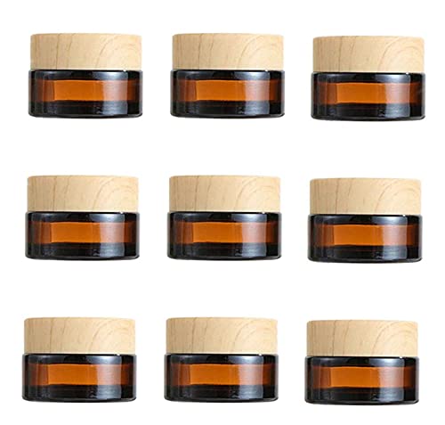 Cosmetic Container | 10 Pcs, 15ml Amber Glass Jars with Wood Grain Lids