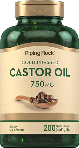 Castor Oil Softgel Capsules | 750mg, 200 Count, Cold Pressed, Non-GMO, Gluten Free