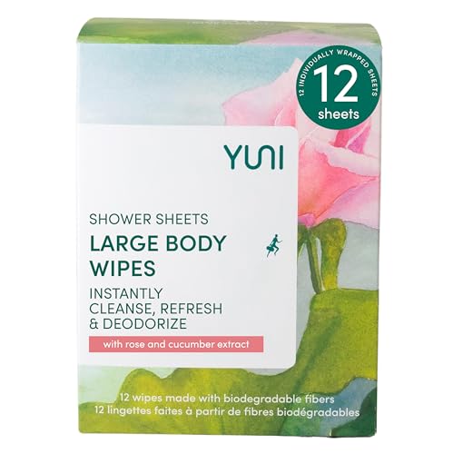 Body Wipes | Rose Cucumber Scent, 12 Count, Biodegradable, Travel-Friendly