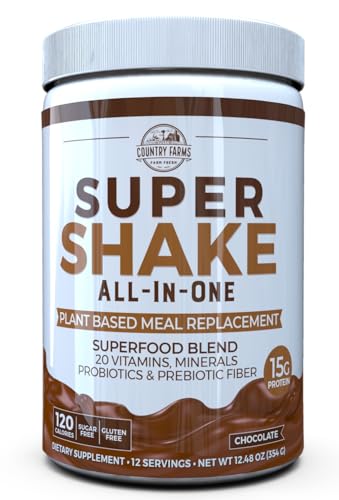 Meal Replacement Shake | 15g Plant Protein, Superfoods, Chocolate, 12.48 oz, 12 Servings