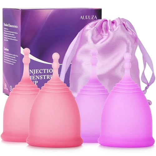 Menstrual Cups | 4 Pack, Reusable Silicone, 2 Large & 2 Small