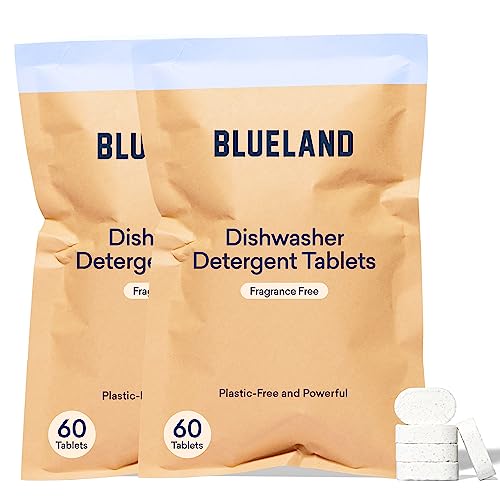 BLUELAND Dishwasher Detergent Tablet Refill 2 Pack - Plastic-Free & Eco Friendly Alternative to Liquid Pods or Sheets - Natural, Sustainable - 120 Washes