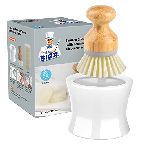 Dish Soap Dispenser Set | Includes Bamboo Brush, 4 Replaceable Sponges