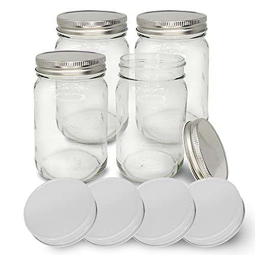 Mason Jars | 16 oz, 2 Pack, Clear Glass with Silver Lids