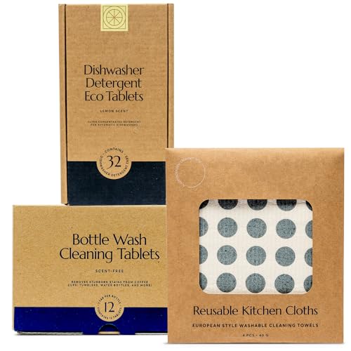 Bottle Wash Cleaner | Dishwasher Pods & Reusable Kitchen Cloth Bundle