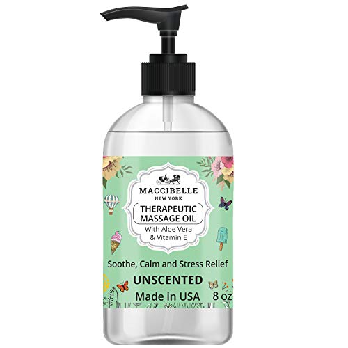 Massage Oil | Unscented, Therapeutic with Vitamin E and Aloe Vera - 8 oz.