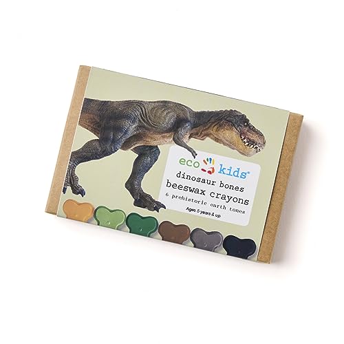 Eco-Kids Beeswax & Soy-Wax Dinosaur Bone Crayons (6-Pack) - Assorted Earth Tone Food-Grade Colors – Coloring, Drawing, Creative Play - Durable & Long Lasting - Safe & Non-Toxic - Made in USA – Ages 5+