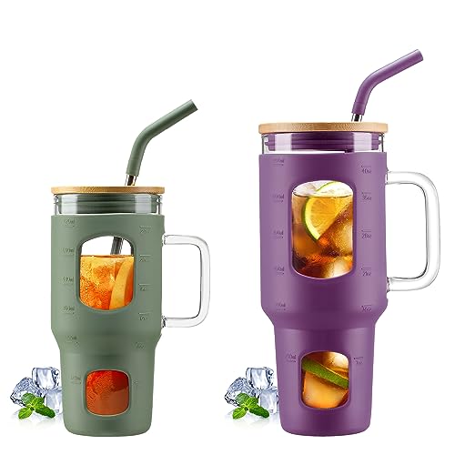 Glass Tumbler Set | 24 oz & 40 oz, with Lid and Straw