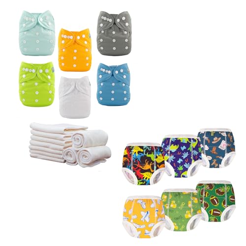 Baby Cloth Diapers | 6 Pack, Includes 12 Inserts.