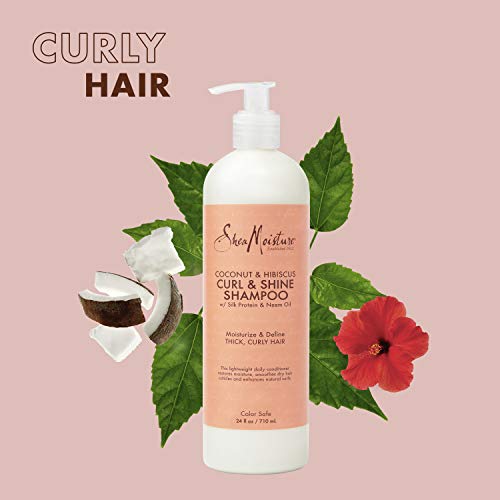 SheaMoisture Shampoo Coconut and Hibiscus, for Thick, Curly Hair, to Cleanse & Hydrate, 24 oz