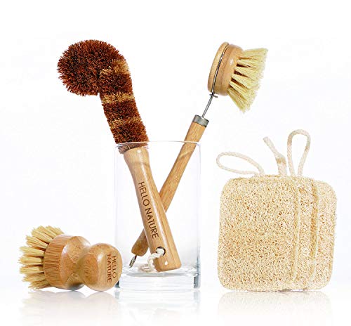 Kitchen Cleaning Set | 6 pcs, Sustainable Bamboo Brushes & Natural Loofah Sponges