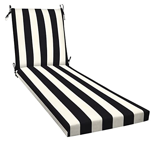 Outdoor Chaise Cushion | Cabana Stripe Black & Ivory, 22.5" W x 70" L