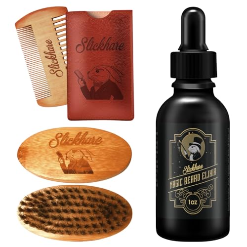 Beard Grooming Set | Natural Birchwood Brush, 1oz Elixir Oil, Pearwood Comb