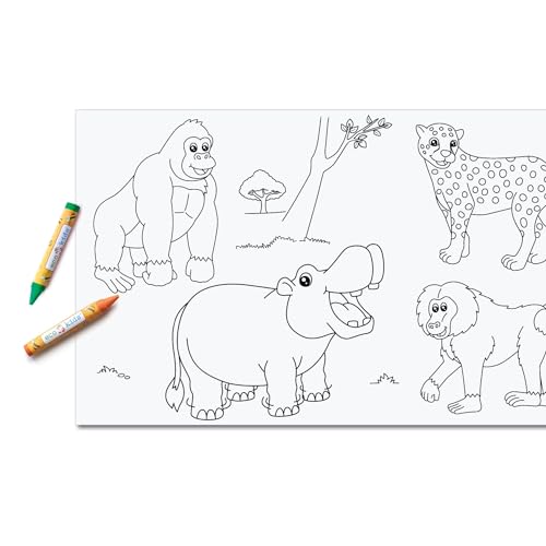 Eco-Kids 10’ Coloring Scroll (Jungle Edition) – Backed w/Reusable Temporary Adhesive, Stick & Peel on Table, Wall, or Floor - Drawing Paper Roll, Perforated Every 20 Inches - for Kids, Teens, Adults