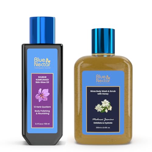 Body Care Set | Exfoliating Wash & Kumkumadi Oil, 8.4 Fl Oz & 3.4 Fl Oz