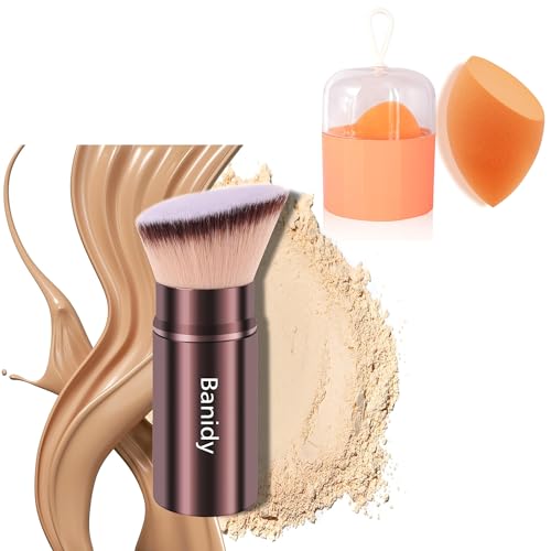 Makeup Brush Set | Retractable Face Brushes, Blender Sponge w/ Holder