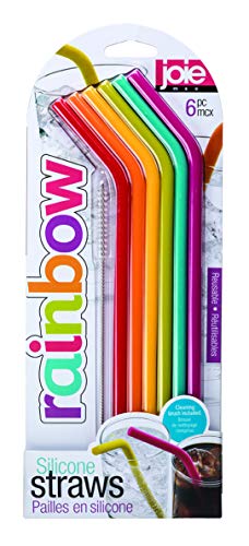 Silicone Straws | Set of 6, Regular Size, Assorted Colors, Includes Cleaning Brush