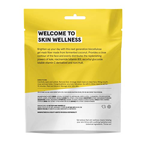 Acure Brightening Biocellulose Gel Mask | 100% Vegan | For A Brighter Appearance | Niacinamide & Kale - Vitamin B3 |One Single Use | All Skin Types |1 Count